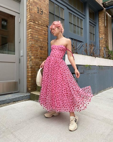 Lirika Matoshi on Instagram: “Went outside for 2 minutes!! 💕” Lirika Matoshi, Pink Heart Dress, Heart Print Dress, Betsey Johnson Dress, Betsey Johnson Dresses, Sweetheart Dress, Heart Dress, Sling Dress, Dress Plus Size