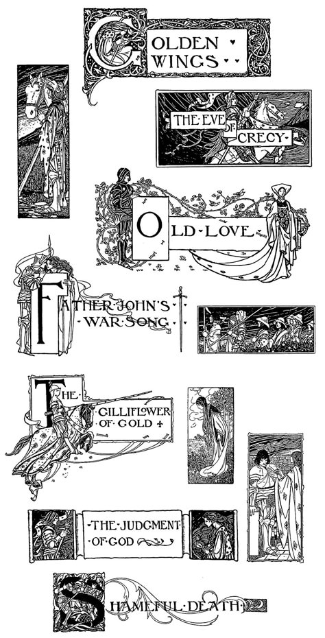 Chapter headings and tail pieces designed by Florence Harrison for “Early poems of William Morris” (1914) Poem And Illustration, How To Write A Chapter, Chapter Headings Design, Chapter Heading Ideas, William Morris Tattoo, Fairytale Poster, Florence Harrison, Chapter Design, Poem Illustration