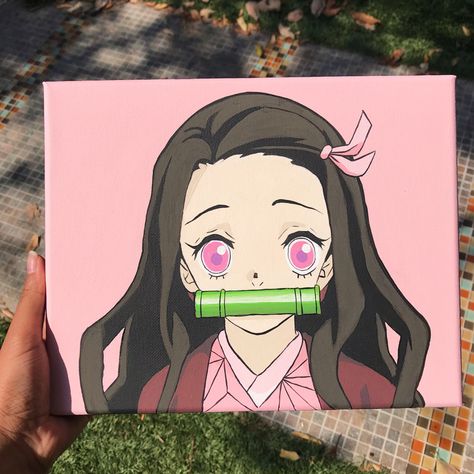 Demon Slayer Painting Canvas Easy, Anime Painting Ideas, Anime Paintings Canvases, Demon Slayer Painting, Nezuko Demon Slayer, Anime Canvas Painting, Anime Painting, Canvas Drawing, Anime Canvas Art