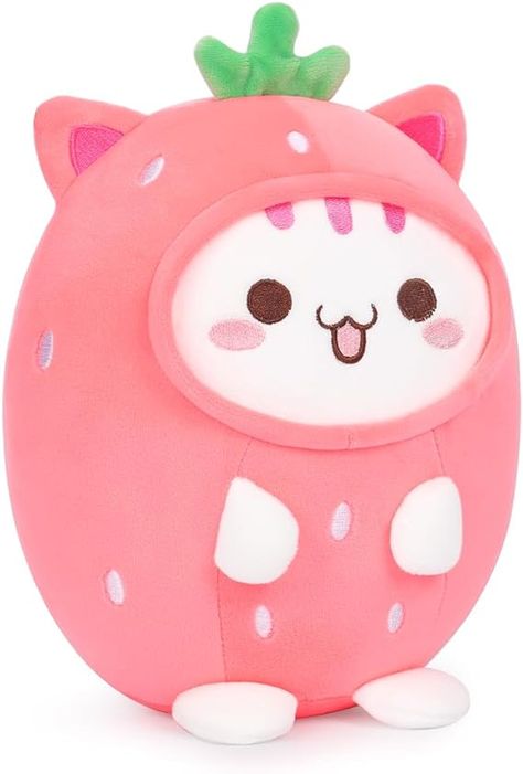 Amazon.com: AIXINI Cute Strawberry Cat Plush Pillow 8" Kitten Stuffed Animal, Soft Kawaii Cat Plushie with Strawberry Outfit Costume Gift for Kids : Toys & Games Avocado Outfit, Cutecore Room, Strawberry Outfit, Strawberry Cat, Cat Plushie, Diy Plush Dolls, Kawaii Strawberry, Outfit Costume, Strawberry Decorations