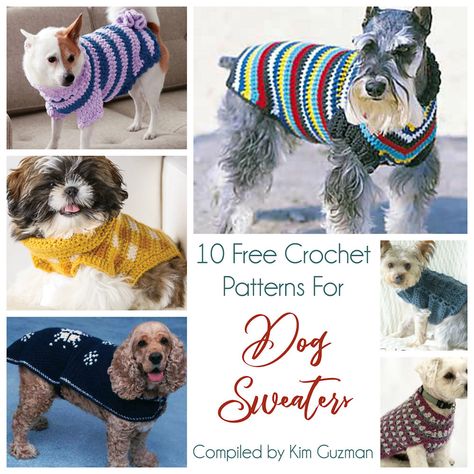 Link Blast: 10 Free Crochet Patterns for Dog Sweaters Crochet Dog Sweater Free Pattern, Kat Haken, Crochet Dog Clothes, Dog Coat Pattern, Dog Sweater Crochet Pattern, Dog Sweater Pattern, Pet Sweaters, Small Dog Sweaters, Crochet Dog Sweater