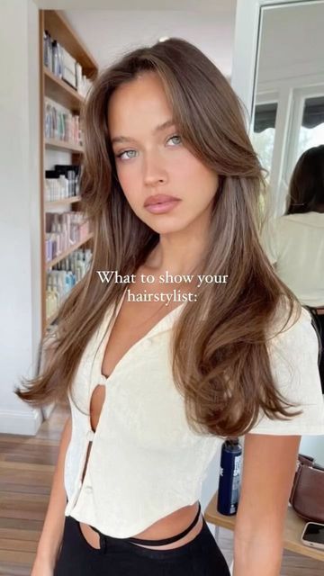 @yuvallakiva on Instagram: "Hair inspo" Medium Brown Hair Blue Eyes, Brown Hair With Highlights Blue Eyes, Light Brown Hair With Blue Eyes, Hazelnut Brown Hair Color, Latte Brown Hair, Latte Brunette, Brown Hair Blue Eyes Pale Skin, Hazelnut Brown Hair, Light Brown Hair Blue Eyes