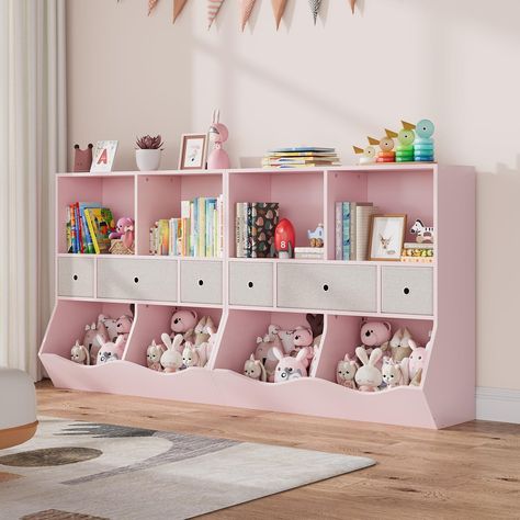 Toy Storage Organizer with 3 Movable Drawers - Bed Bath & Beyond - 40513237 Toys Cabinet, Cubby Organizer, Magical Bedroom, Toy Storage Organizer, Kids Bookshelf, Organizer Cabinet, Pink Bedroom For Girls, Boy Girl Bedroom, Girls Playroom