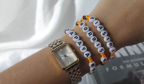 New season means new iconic bracelet stack! A new version of our classic Mclaren stack that matches the brand new livery. These are perfect for all the Lando Norris and Oscar Piastri girlies! Buy all together or buy separately. F1 Crafts, F1 Bracelet, Oscar Piastri, Bracelet Inspo, Lando Norris, Art Stuff, Formula One, Bracelet Stack, Be Perfect