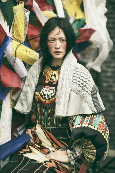 Fashion shoot: getting high on the wild Himalayas Exotic Himalayan-inspired fashion for Hong Kong’s daring fashionistas  BY OLIVIER YOAN PASSEBECQ Getting High, Ethno Style, Morning Post, 영감을 주는 캐릭터, Fantasy Clothing, Fashion Shoot, Costume Design, Tibet, Asian Fashion