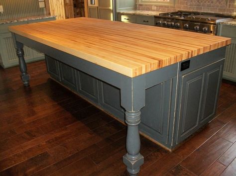 Rolling Butcher Block Island - Foter Butcher Block Island Kitchen, Solid Wood Kitchen Cabinets, Kitchen Island With Sink, Butcher Block Island, Butcher Block Kitchen, Butcher Blocks, Solid Wood Kitchens, Farmhouse Kitchen Tables, Kitchen Island Table