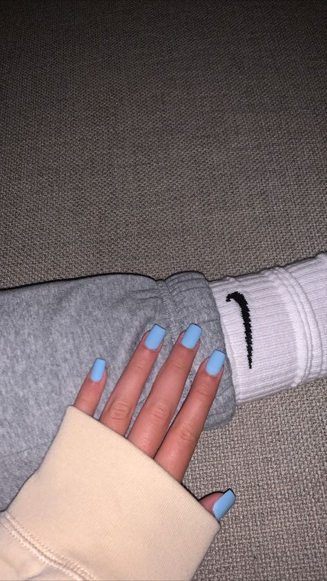 Plain Coloured Acrylic Nails, Plain Blue Nails Acrylic, Plain Colour Nails Acrylic, Matte Short Acrylic Nails, Baby Blue Short Acrylic Nails, Baby Blue Acrylic Nails Short, Plain Colour Nails, Nails Summer 2020, Short Acrylic Nails Summer