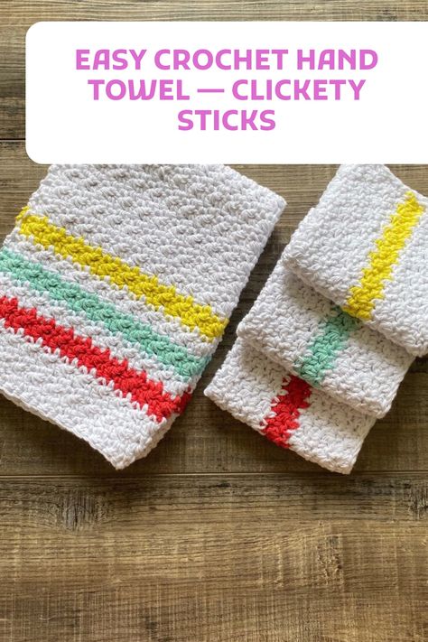 Crochet Tea Towels Free Pattern, Crochet Kitchen Towels Pattern Free, Crochet Dish Towels Pattern Free, Clickety Sticks, Dishcloths Crochet, Crochet Hand Towel, Crochet Towels, Crocheting Easy, Crocheted Dishcloths