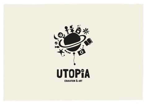 Sophia Georgopoulou designed a playful and colorful logo and visual identity for Utopia, a non-governmental organization. She approached the design inspired by Utopia’s name itself, and primarily by the programs it offers. It is the “planet Utopia”! The overall visual identity and its handcraft aesthetics aim at expressing emotions such as positive thinking, joy, playful mood and action, through a variety of colorful and “mix & match” illustrations. Utopia Logo Design, Utopia Logo, Utopia Aesthetic, Organization Logo Design, Kids Logo Brand, Nc Logo, Organization Logo, Joy Logo, Playful Logo