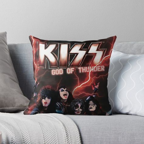 "KISS rock band music - God Of Thunder" Throw Pillow by musmus76 | Redbubble Kiss Rock Band, Kiss Merchandise, Kiss Music, Red Lightning, God Of Thunder, Band Music, Band Merchandise, Tour Posters, Music Band