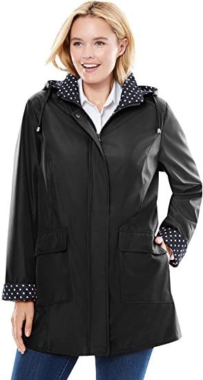 Woman Within Women's Plus Size Raincoat In New Short Length With Fun Dot Trim Plus Size Raincoat, Rain Slicker, Hooded Rain Jacket, Rain Jacket Women, Hooded Raincoat, Raincoats For Women, One Clothing, Woman Within, Best Dressed