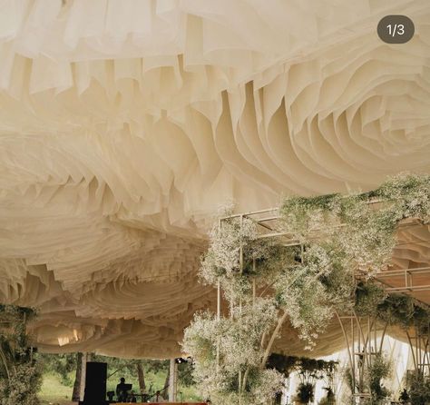 Trees In Wedding Reception, Ceiling Decorations Wedding, Ceiling Draping Wedding, Ceiling Wedding, Filipiniana Wedding Theme, Guatemala Wedding, Wedding Ceiling Decorations, Ceiling Drapery, Bride Era