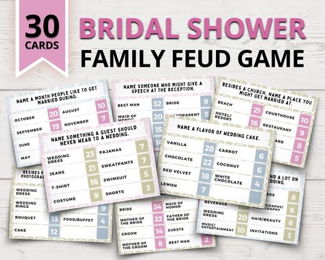 Bridal Shower Family Feud, Bridal Jeopardy, Taboo Game, Family Feud Game, Jeopardy Game, Wedding Shower Games, Bridal Shower Cards, Games Printable, Bachelorette Party Games