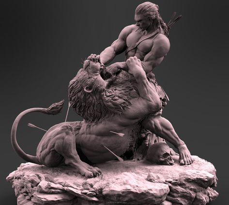 ArtStation - samson and the lion , farzad maleki Samson Tattoo, Samson And The Lion, Samson Bible, Ancient Greek Sculpture, Theme Tattoo, Greek Mythology Art, Greek Sculpture, Arte Dc Comics, Unique Sculptures