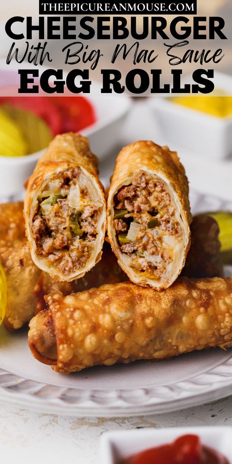 Cheeseburger Egg Rolls Recipe, Egg Roll Sauce, Hamburger With Egg, Cheeseburger Egg Rolls, Egg Roll Wrapper, Egg Roll Recipe, Copycat Food, Big Mac Sauce, Mac Sauce