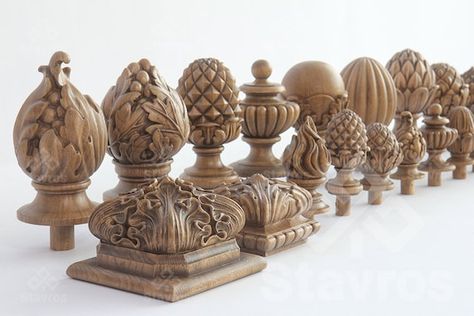 Newel Post Caps, Staircase Decor, Wooden Posts, Newel Posts, Post Cap, Grape Bunch, Acanthus Leaf, Empire Style, Hand Carved Wood