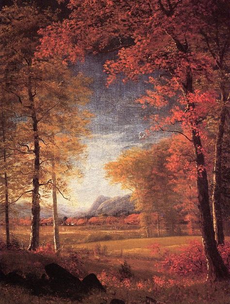 Autumn in America, Oneida County, New York  by Albert Bierstadt (ARC) Bierstadt Paintings, Albert Bierstadt Paintings, New York Painting, Albert Bierstadt, Hudson River School, Image Chat, Image Nature, Camille Pissarro, Natural Heritage