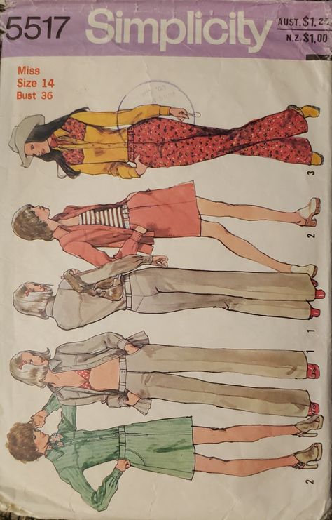 Simplicity 5517 Misses' shirt or shirt-jacket, Hip-hugger Mini-skirt And Hip-hugger Pants Size 14 Hip Huggers, Clothes Ideas, Vintage Patterns, Shirt Jacket, Mini Skirt, Sewing Patterns, 1970s, Mini Skirts, Vintage Fashion