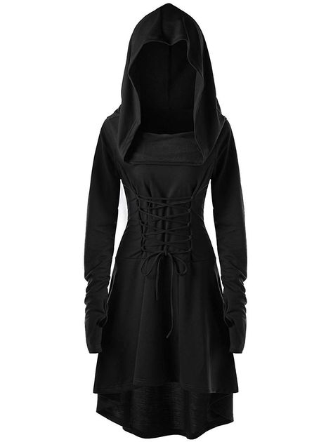 Gemijack Womens Renaissance Costumes Hooded Robe Lace Up Vintage Pullover High Low Long Hoodie Dress Cloak Halloween Long Sleeve, Long Hoodie Dress, Performance Dresses, Halloween Party Dress, Hooded Dress, Vestidos Retro, Gothic Dress, Belt Jumpsuit, Vestidos Vintage