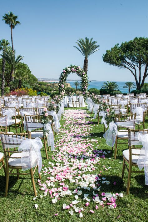 Ceremony Flower Arch, Clifftop Wedding, Algarve Wedding, Romantic Beach Wedding, Dream Wedding Decorations, Flower Arch, Portugal Wedding, Wedding Ceremony Flowers, Romantic Beach