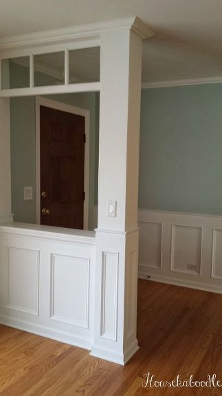 I’m excited to say we’ve finished the recessed wainscoting wall. The last part of this project I shared was the DIY Transom Window Entryway Before and After. We started this last project for the wall in much the same way as when we built the entryway. There are certainly many ways to make a wainscoting wall. A lot of techniques are complicated and can get expensive. The wall we built is simple and inexpensive. Before, before there was actually nothing there. Here the before is about… Wainscoting Wall Paneling, Wainscoting Wall, Transom Window, Pony Wall, Diy Wainscoting, Basement Remodel Diy, Diy Entryway, Entryway Wall, Transom Windows