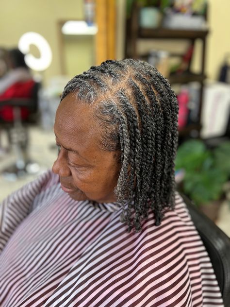 Salt And Pepper Hairstyles, Corn Roll Hair Styles, Grey Hair Braids, Updos Hair, Grey Hair Journey, Braided Headband Hairstyle, Salt And Pepper Hair, Two Strand Twists, Natural Hair Short Cuts