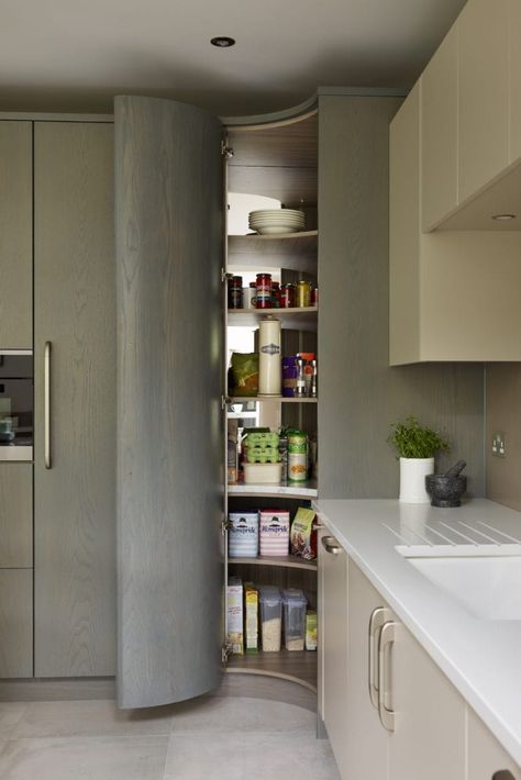 Corner Kitchen Pantry, Modern Kitchen Pantry, Corner Stand, Kitchen Appliance Storage, Corner Pantry, Stand Ideas, Kitchen Pantry Design, Kitchen Corner, Kitchen Extension