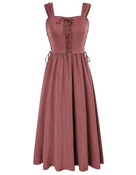 PRICES MAY VARY. 🧚‍♀️SIMPLE DESIGN: With a high waistline and front & side lace-up, the sleeveless renaissance dress makes for a super fit and swing silhouette 🧚‍♀️FEATURE: This midi fairy dress features side-seam pockets, a front and side tie fastening, shoulder straps, a sweetheart neckline, a back zipper, a line flowy silhouette, and fully lined 🧚‍♀️MATCH TIPS: The must-have summer sleeveless dress in your wardrobe. Easy to style with a renaissance corset, renaissance belt, or summer hat ? Ren Faire Outfits, Summer Midi Dress, Dress Cottagecore, Lace Up Dress, Fairy Fashion, Sleeveless Dress Summer, Midi Dress Summer, Fairy Dress, Versatile Dresses