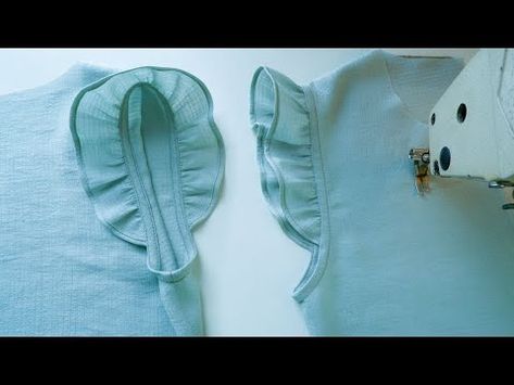 Sewing Tips And Tricks | Ruffle Sleeve Sewing Techniques - YouTube Ruffles Sleeves Pattern, How To Sew A Ruffle Sleeve, Diy Ruffle Sleeve, Sleeve Scrunchies, Ruffle Blouse Pattern, Knit Shirt Pattern, How To Make Ruffles, How To Make A Ruffle, Sewing Ruffles