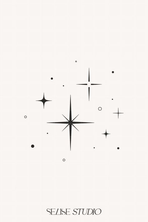 Mystical Star Tattoo, Moon Sun Illustration, Star Vector Design, Simple Celestial Tattoo, Galaxy Stars Tattoo, Moon Sun And Stars Tattoo, Stars Tatoos, Cute Cricut Designs, Star Icons Aesthetic