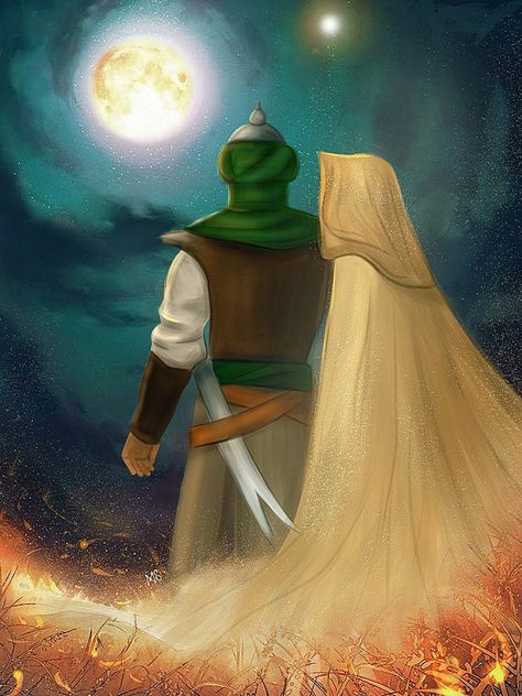 Illustration of marriage of Mola Ali and Bibi Fatima Imam Ali And Bibi Fatima Marriage, Ali Fatima Marriage, Ali And Fatima Love Story, Imam Ali And Fatima, Ali And Fatima, Hazrat Bibi Fatima, Fatima Bint Muhammad, Marriage Illustration, Ali Fatima