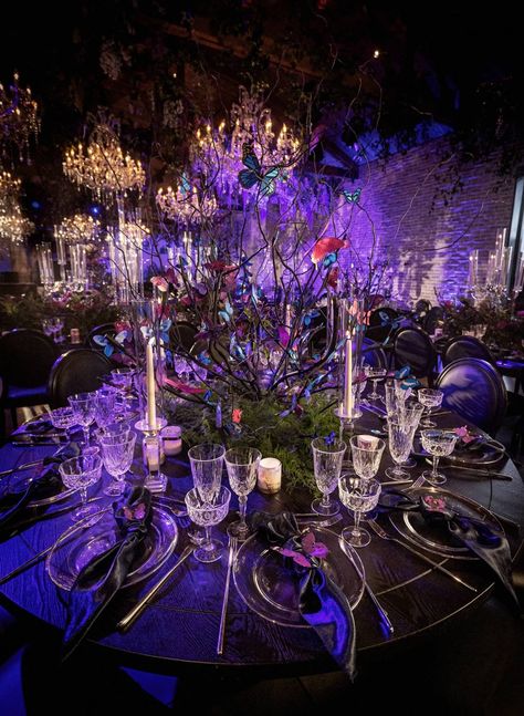 Enchanted Garden Quinceañera – Lisa Lafferty Events Twilight Themed Quinceanera, Quinceanera Themes Forests, Enchanted Night Theme, Midnight Garden Wedding, Maleficent Quinceanera Theme, Midnight Garden Prom Theme, Enchanted Prom Theme, Enchanted Garden Sweet 16, Enchanted Forest Theme Decorations