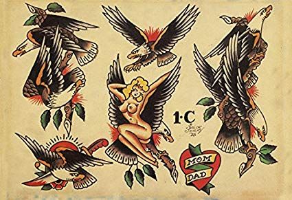 Sailor Jerry Flash, Sailor Jerry Tattoo Flash, Sailor Jerry Tattoo, Jerry Tattoo, Vintage Tattoo Flash, Traditional Tattoo Flash Art, Vintage Tattoo Design, Vintage Tattoos, Timeless Tattoo