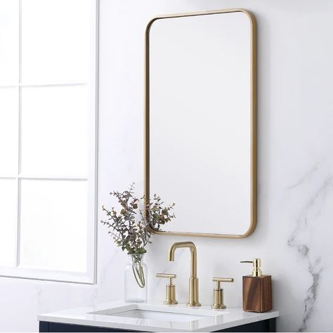 Everly Quinn Rosenblatt Soft Corner Metal Accent Mirror & Reviews | Wayfair Modern Vintage Bathroom, Rectangle Wall Mirror, Ship Decor, Mirror Metal, Timeless Decor, Rounded Rectangle, Accent Mirror, Kitchen Wallpaper, Tiny Bathroom