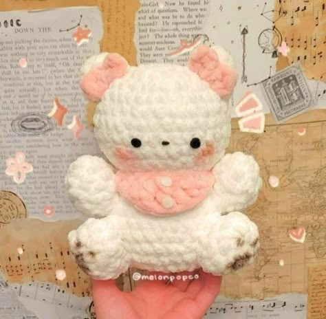 Crochet Plushes Ideas, Korean Crochet, Chunky Yarn Crochet Pattern, Hello Kitty Crochet, Crochet Plushies, Easy Crochet Animals, Crochet Aesthetic, Quick Crochet Patterns, Crochet Design Pattern