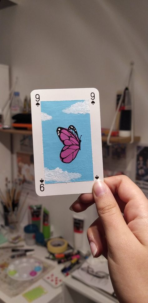 Uno Cards Aesthetic Paint, Uno Card Painting Ideas Aesthetic, Painting A Deck Of Cards Ideas, Deck Of Card Painting Ideas Aesthetic, Drawing On Cards Deck, Poker Card Painting, Playing Card Painting Ideas Aesthetic, Painted Cards Deck Aesthetic, Painting On Playing Cards Ideas