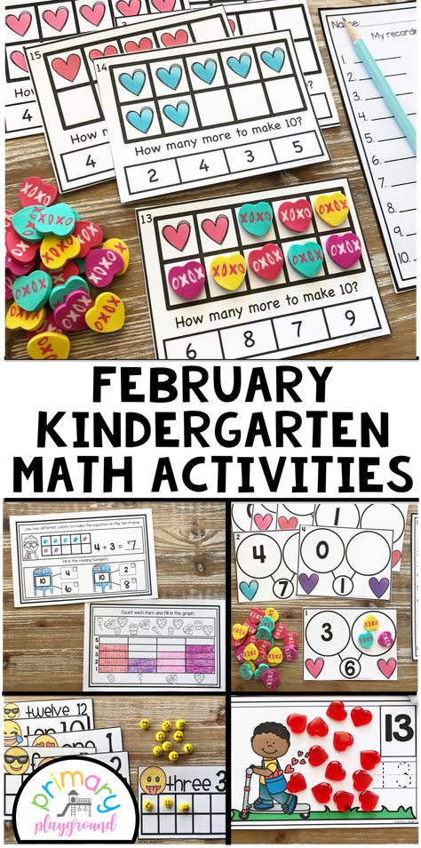 February Kindergarten Math Activities February Math Centers For Kindergarten, February Centers Kindergarten, Subtraction Games Kindergarten, Math Intervention Activities, February Kindergarten, Valentine Math Activities, Math Stations Kindergarten, Math Addition Games, Kindergarten February