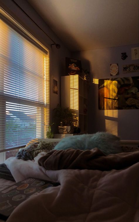 Peaceful Aesthetic Bedroom, Staying Home Aesthetic, Room With Sunlight Aesthetic, Cozy Bedroom Window Aesthetic, Bedroom With Sunset View, Aesthetic Room Window View, Big Window Bedroom City, Bedroom Window Aesthetic Night, Aesthetic Rooms