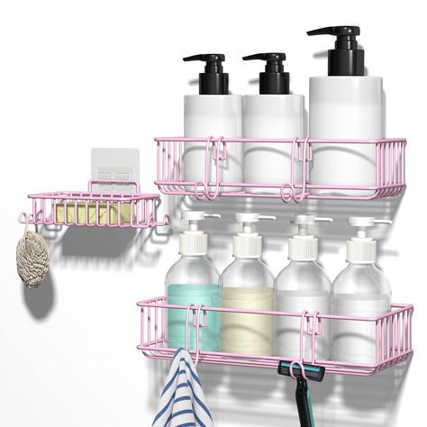 PRICES MAY VARY. Title: TONLEA Shower Caddy, Shower Organizer for Bathroom, 3-Pack Rustproof Stainless Steel Shower Shelves with Soap Dish and 4 Hooks for Bathroom Storage, Adhesive or Drilling Kitchen Organization, Pink. Product Type: Categories > Bath > Bathroom Accessories > Shower Accessories > Shower Caddies Bathroom Shower Organization, Hooks For Bathroom, Shower Organizer, Organizer For Bathroom, Shower Rack, Small Bathroom Organization, Shower Storage, Shower Organization, Shower Basket