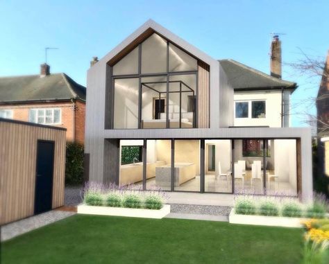 Modern Extension Exterior, Rear Extension Double Story, Second Story Extension, Two Story Rear Extension, Double Rear Extension, 2 Story Extension, Double Extension Ideas, Double Story Extension Ideas, Two Story Extension