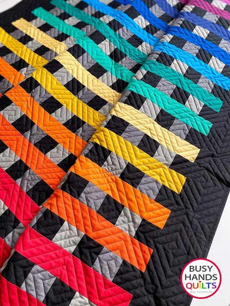 Busy Hands Quilts: Woven Threads Quilt Pattern - A Twin Size Rainbow on Black! Pride Quilt Pattern, Queen Size Quilt Pattern, Tree Quilt Block, Straight Line Quilting, Baby Throw, Modern Rainbow, Geometric Quilt, Rainbow Quilt, Plaid Quilt