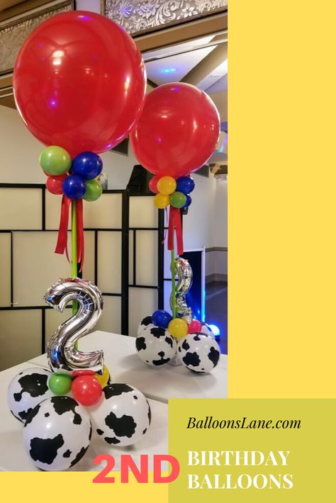 Number 2 Balloon Mosaic Toy Story, Toy Story Balloon Centerpieces, Toy Story Balloon Bouquet, 2nd Birthday Balloons, Balloon Pole, Number 2 Balloon, Jesse Toy Story, Rose Gold Number Balloons, Balloon Table Centerpieces