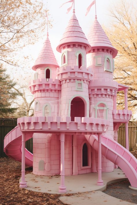 Transform your backyard into a fairy-tale land with the Pink Princess Outside Play Castle. Designed with intricate details and a soft pink hue, this castle encourages imaginative outdoor play. Host tea parties in the royal garden, or embark on heroic quests from the comfort of your yard. Watch as your little one becomes the star of their own story. Play Castle Indoor, Remodeled Playhouse, Pink Playground, Castle Playhouse Plans, Castle Playground, Pink Playhouse, Cute Castle, Princess Playhouse, Pink Princess Castle