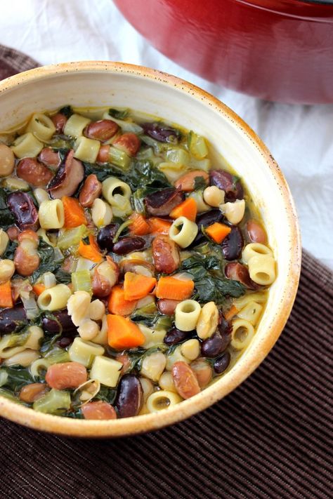 Tasty Vegan Three Bean Minestrone. From the Randall Beans Recipe Collection Beans Recipe Healthy, Bean Stalk, Homemade Beans, Beans Recipes, Frugal Recipes, Bean Pasta, Meatless Dinner, Best Beans, Beans Recipe