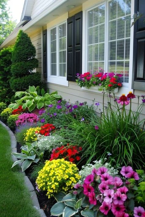 44 Beautiful Front Yard Flower Beds - DigsDigs Garden Bed Ideas Flower, Tree Landscaping Ideas Front Yard, Garden Bed Ideas Layout, Flower Bed Ideas In Front Of House, Flower Bed Designs Layout, Small Flower Bed Ideas, Front Flower Bed Ideas, Front Landscaping Design, Decorating Backyard