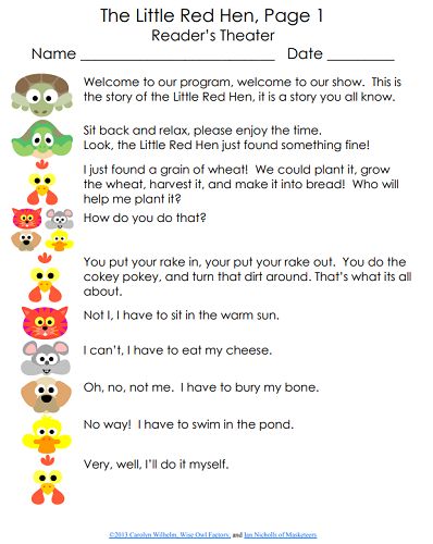 Free Little Red Hen Play Script • Wise Owl Factory Play Script Ideas, English Role Play Script, Short Drama Script With Moral, One Act Play Script, Fairytale Preschool, English Drama Script, Theater Dramatic Play, Role Play Scripts, Short Drama Script