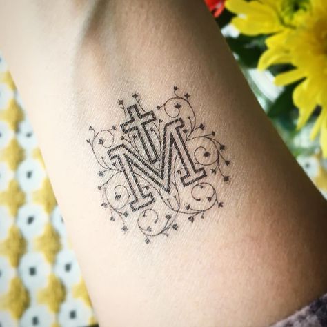 Little Way Design Co. on Instagram: “DAY 1 of the new releases: temporary tattoos!! When I shared this Marian Cross design, I got so much wonderful feedback from all of you and…” Catholic Tattoos Sleeve, Miraculous Medal Tattoo, Catholic Tattoos For Women, Marian Tattoo, Catholic Tattoos, Sacred Heart Tattoos, Mary Tattoo, Religious Tattoos, Fairy Tattoo