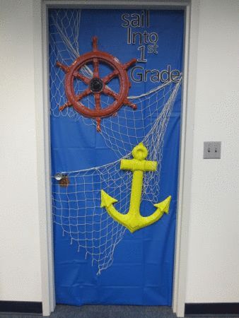 Under the Sea Door Decoration- http://www.partycheap.com/Assorted_Plastic_Ships_Anchors_1_pkg_p/55501.htm Pirate Theme Door Decorations, Ship Classroom Theme, Under The Sea Door Decorations, Book Door Decorations, Under The Sea Ideas, Nautical Classroom Theme, Ocean Vbs, Book Door, Party Decorating Ideas