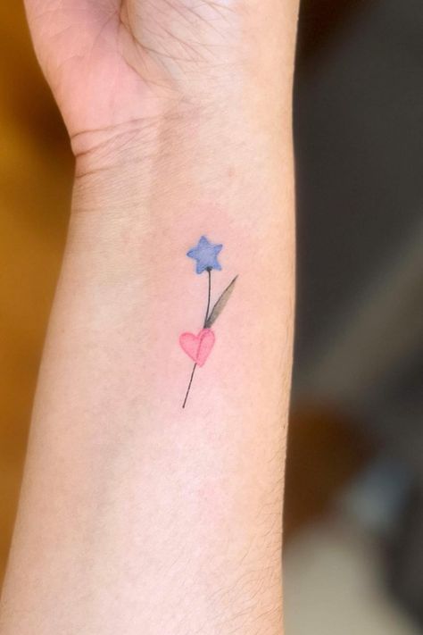 Colored Star Tattoos, Floral Star Tattoo, Pink Star Tattoo, Blue Star Tattoo, North Star Tattoo Design, Red Star Tattoo, Small Star Tattoo, North Star Tattoo, North Star Tattoos