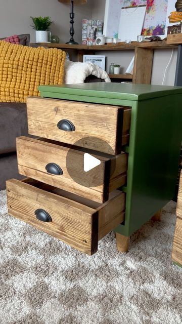 Pine Bedside Table Upcycle, Diy Bedside Table Ideas, Upcycled Bedside Table, Bedside Table Makeover, Diy Bedside Table, Pine Bedside Table, Trim Paint, Upcycling Furniture, Bedside Drawers